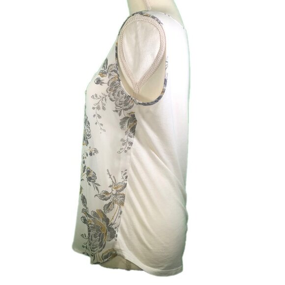 ANN TAYLOR Factory (S) White and Gray Floral Blouse - Picture 3 of 6